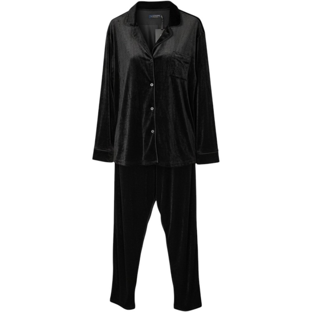 Lauren Ralph Lauren Pajama Top Women XL Black New Velvet-NEW